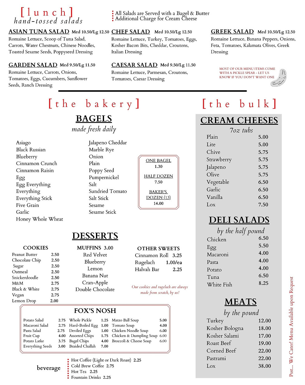 Bexley Menu Fox's Bagel & Deli